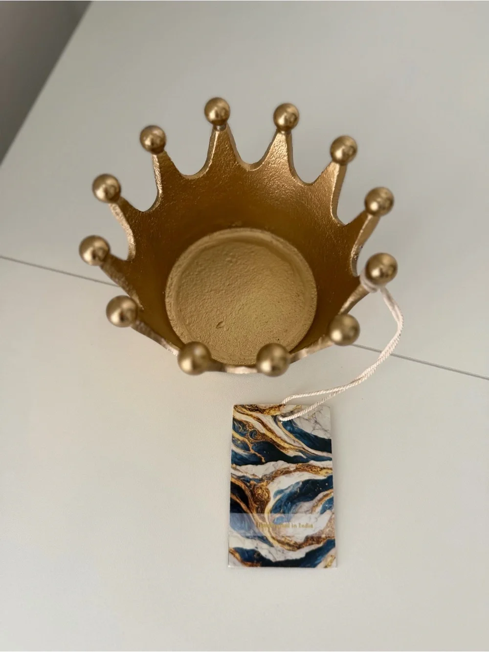 Gold Crown Decorative Bowl Planter Cachepot Metal Home Decor Handmade India 5”